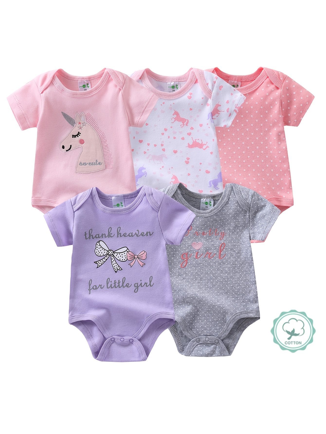 5pcs Girls' Short-Sleeve Bodys - Baby Clothing Essentials Newborn incelemesi ve fiyatı